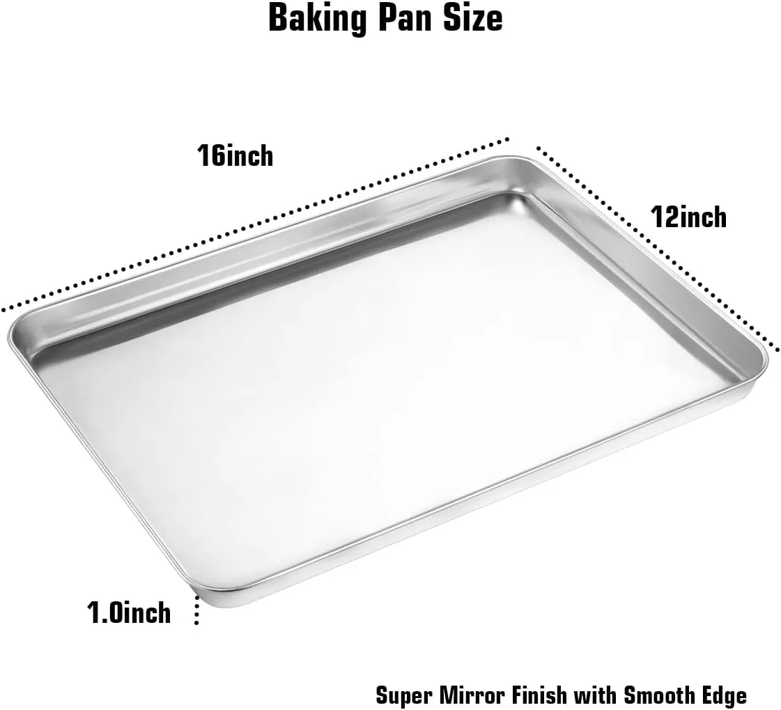 Wildone Baking Sheet & Rack Set [2 Sheets   2 Racks], Stainless Steel Cookie Pan with Cooling Rack, Size 16 x 12 x 1 Inch, Non Toxic & Heavy Duty & Easy Clean