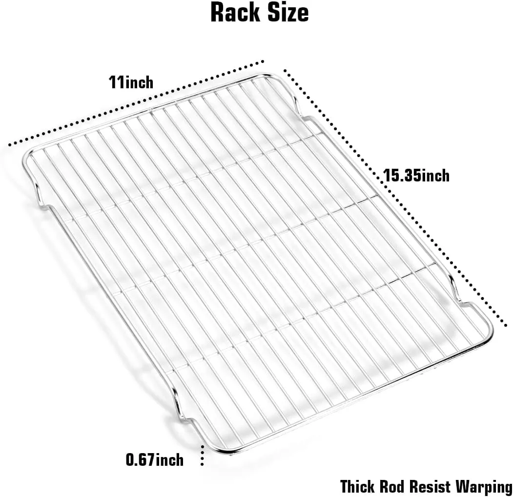 Wildone Baking Sheet & Rack Set [2 Sheets   2 Racks], Stainless Steel Cookie Pan with Cooling Rack, Size 16 x 12 x 1 Inch, Non Toxic & Heavy Duty & Easy Clean