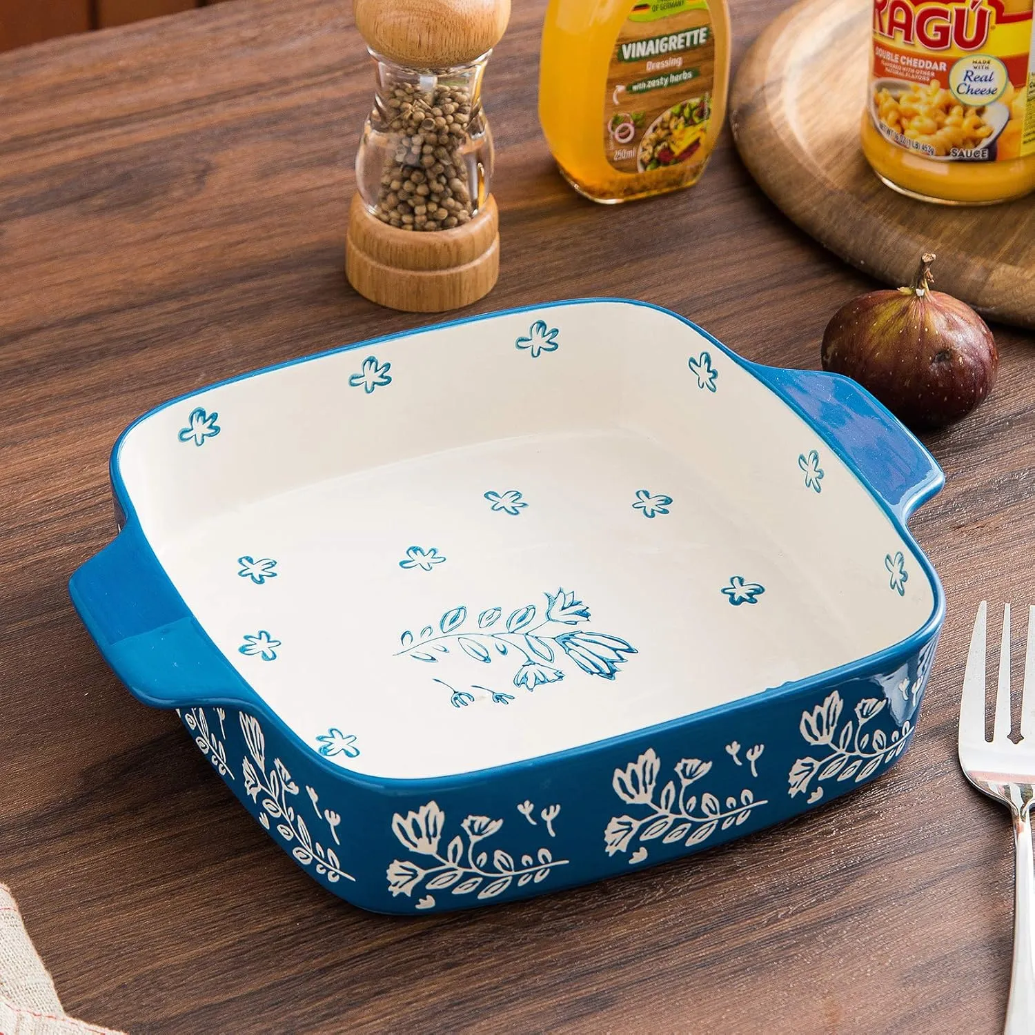 Wisenvoy Ceramic Baking Dish - 9x9 Square Rose Dish Pan Set for Brownies, Casseroles & Lasagna