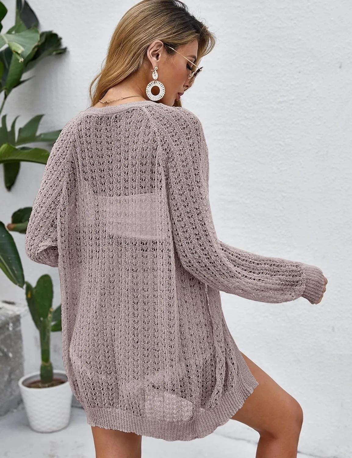Women Crochet Lightweight Cardigan Cover Up Open Front Long Sleeve Summer Cardigans