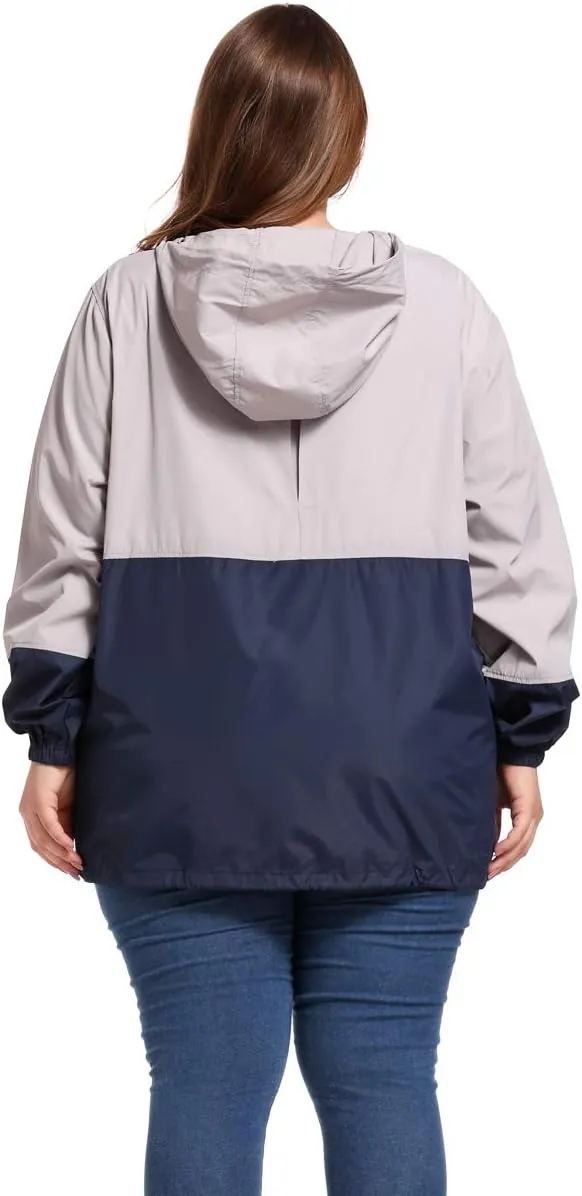 Women's Plus Size Rain Jacket Lightweight Hooded Rain Coat Windbreaker