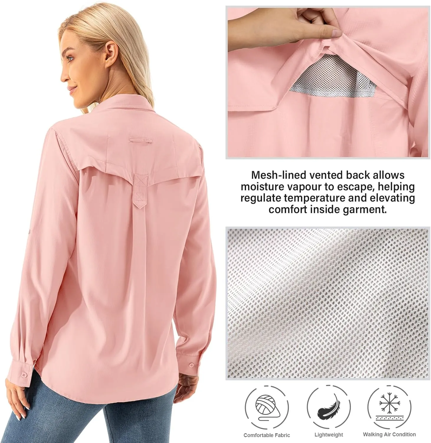 Womens Safari Sun Shirts UPF 50  UV Sun Protection Long Sleeve Outdoor Quick Dry Fishing Hiking Gardening Shirts