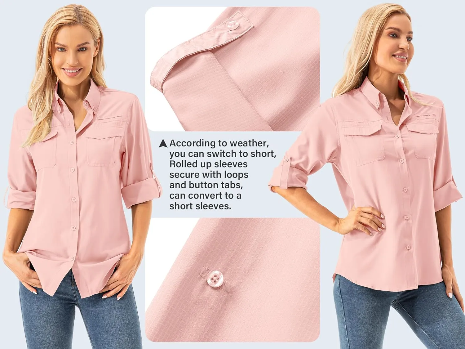 Womens Safari Sun Shirts UPF 50  UV Sun Protection Long Sleeve Outdoor Quick Dry Fishing Hiking Gardening Shirts