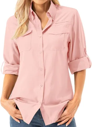 Womens Safari Sun Shirts UPF 50  UV Sun Protection Long Sleeve Outdoor Quick Dry Fishing Hiking Gardening Shirts