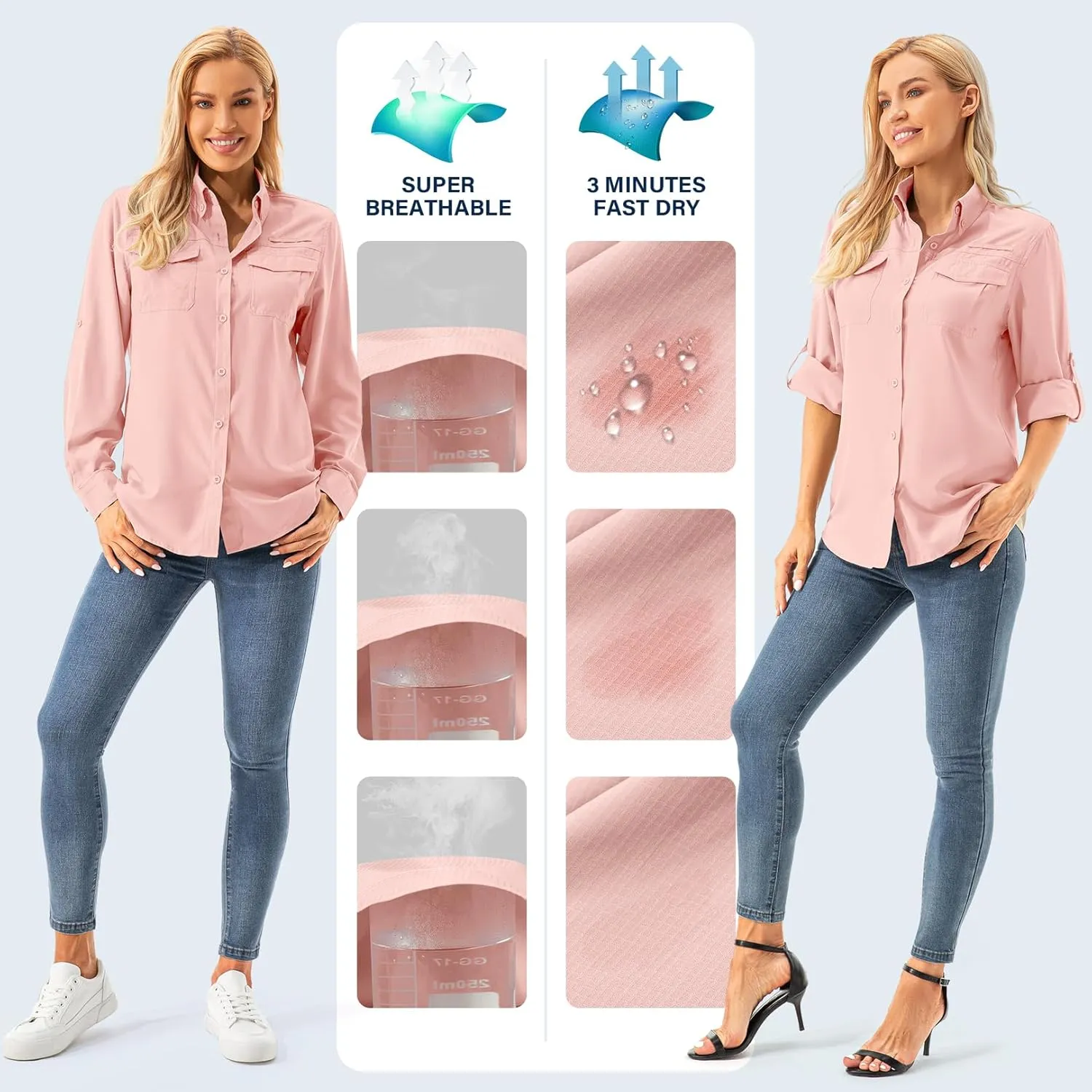 Womens Safari Sun Shirts UPF 50  UV Sun Protection Long Sleeve Outdoor Quick Dry Fishing Hiking Gardening Shirts