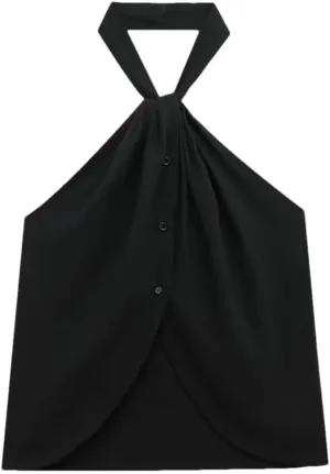 Women's Sexy Backless Halter Neck Vest Cropped Slim Fit Single Breasted Spring Summer Chic Top