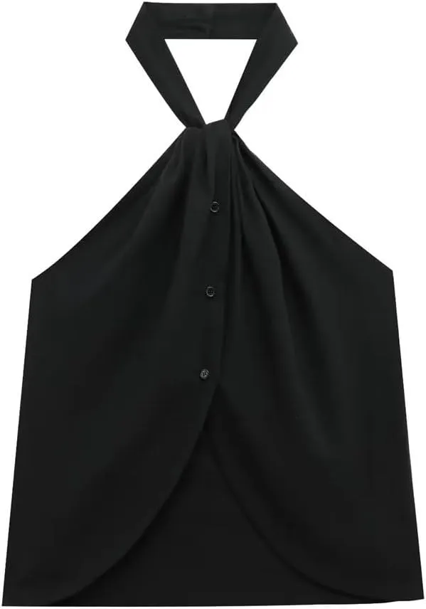 Women's Sexy Backless Halter Neck Vest Cropped Slim Fit Single Breasted Spring Summer Chic Top