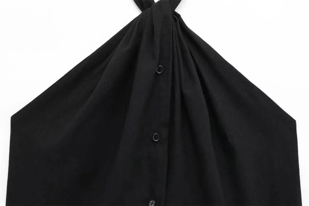 Women's Sexy Backless Halter Neck Vest Cropped Slim Fit Single Breasted Spring Summer Chic Top