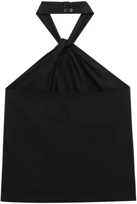 Women's Sexy Backless Halter Neck Vest Cropped Slim Fit Single Breasted Spring Summer Chic Top