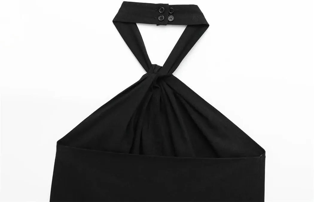 Women's Sexy Backless Halter Neck Vest Cropped Slim Fit Single Breasted Spring Summer Chic Top
