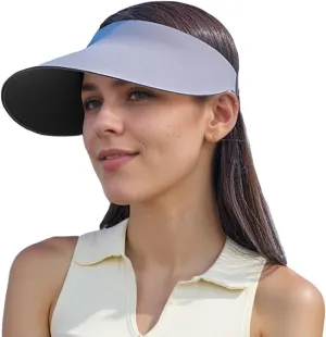 Women's Sun Visor Hat Wide Brim Sport Visor Adjustable Tennis Golf Visor Summer Ponytail Beach Sun Cap UPF50 