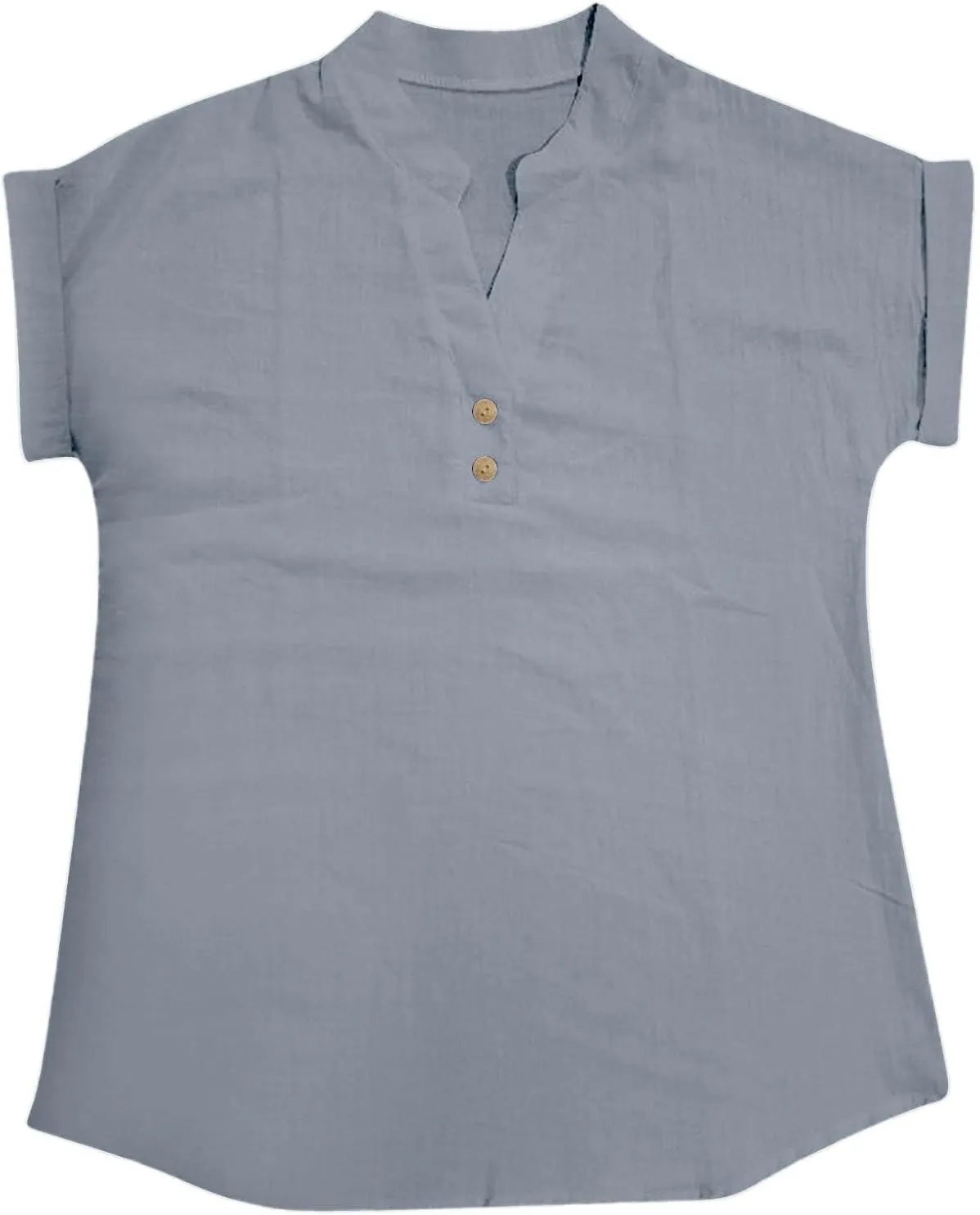 Women's T-Shirts 2025 Summer Trendy Cotton Roll-Up Sleeve Shirts Dressy Casual Button V Neck Blouse Loose Gauze Top