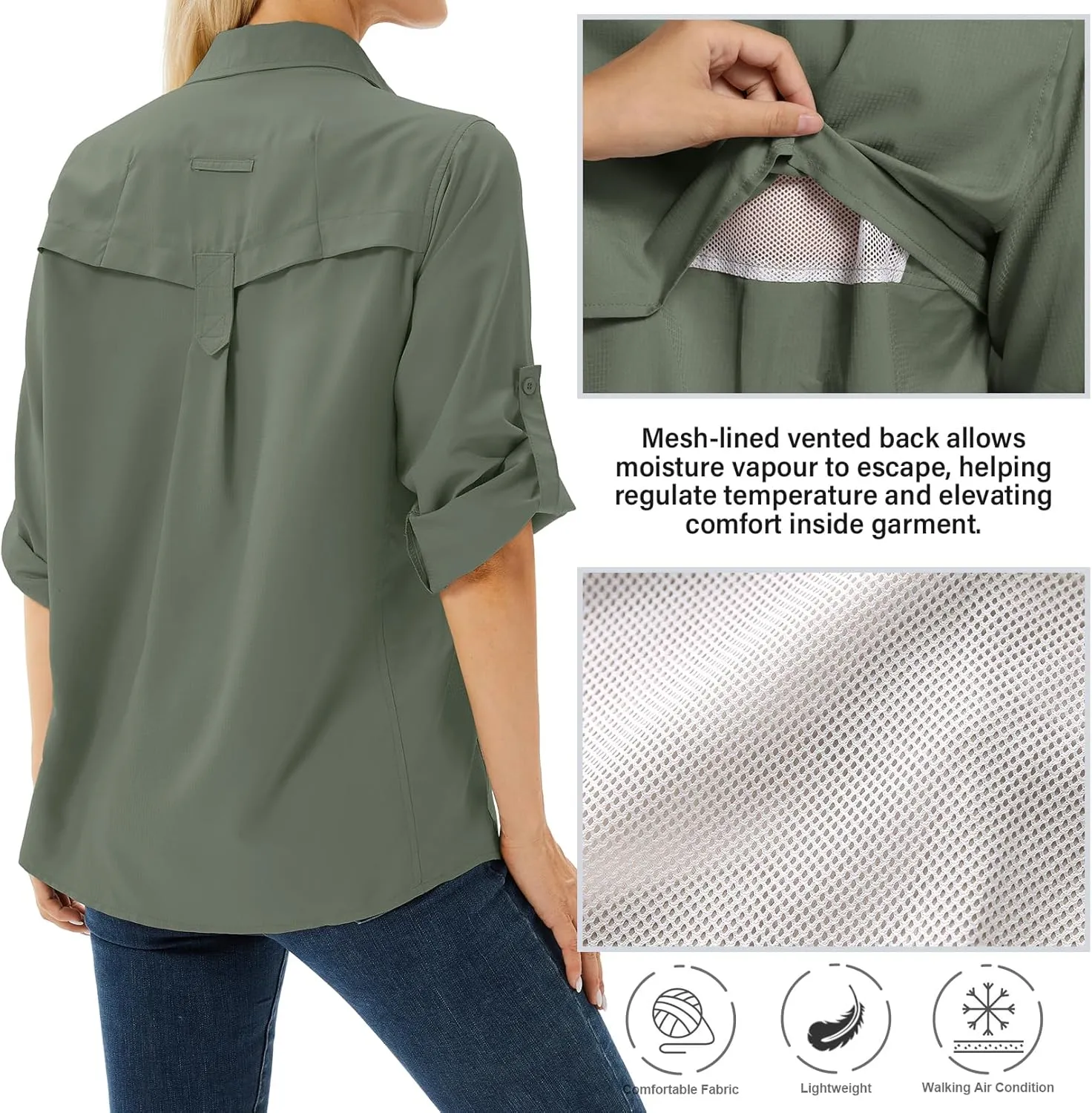 Women's UPF 50 Long Sleeve UV Sun Protection Safari Shirts Outdoor Quick Dry Fishing Hiking Travel Shirts