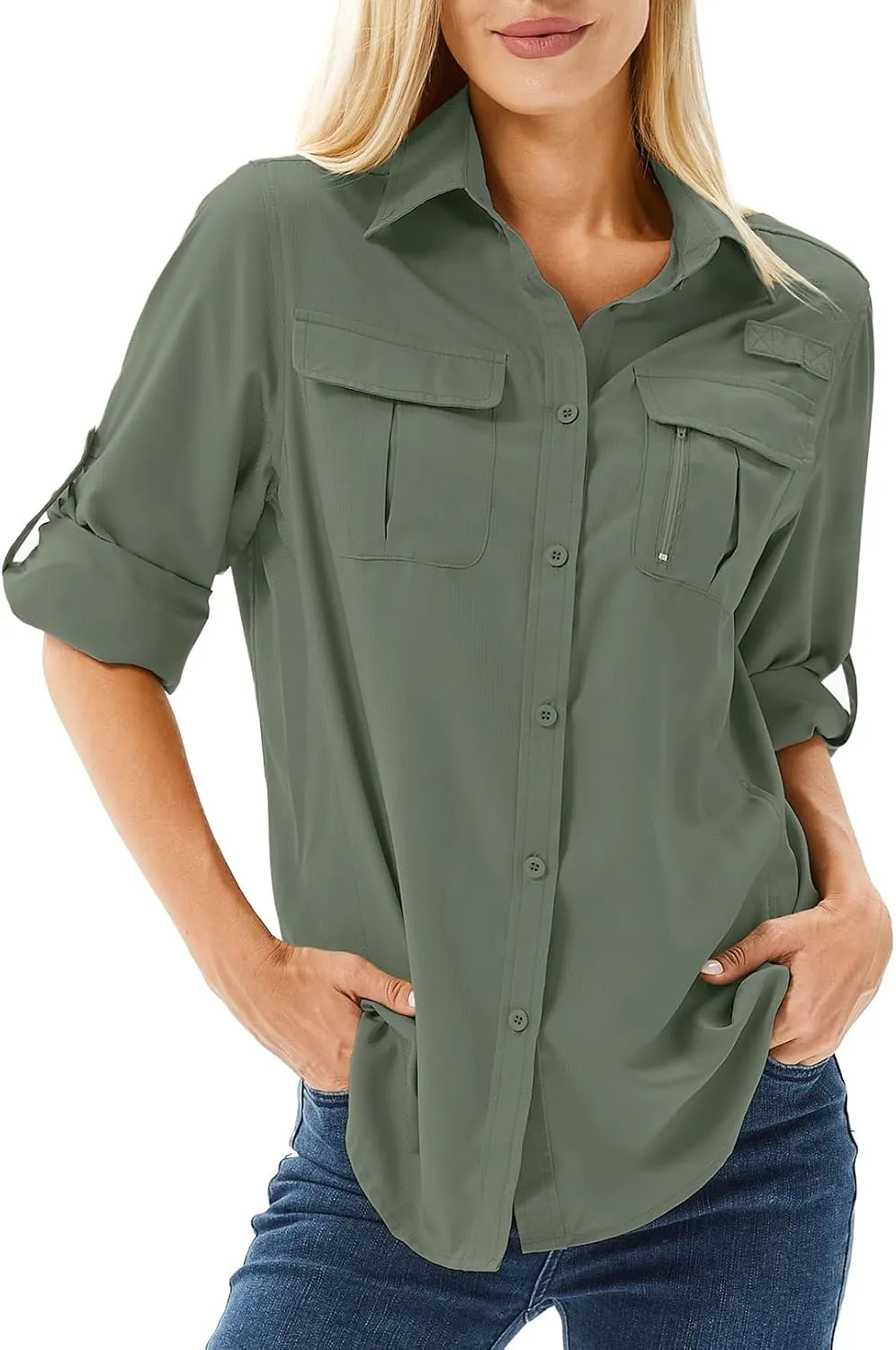Women's UPF 50 Long Sleeve UV Sun Protection Safari Shirts Outdoor Quick Dry Fishing Hiking Travel Shirts