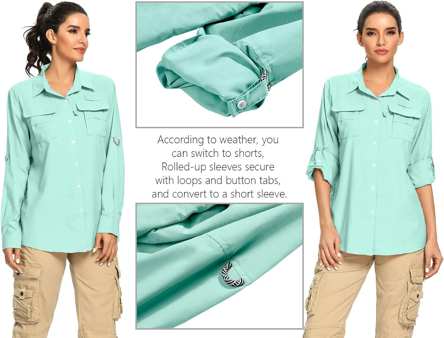 Women's UPF 50  UV Sun Protection Safari Shirt, Long Sleeve Outdoor Cool Quick Dry Fishing Hiking Gardening Shirts