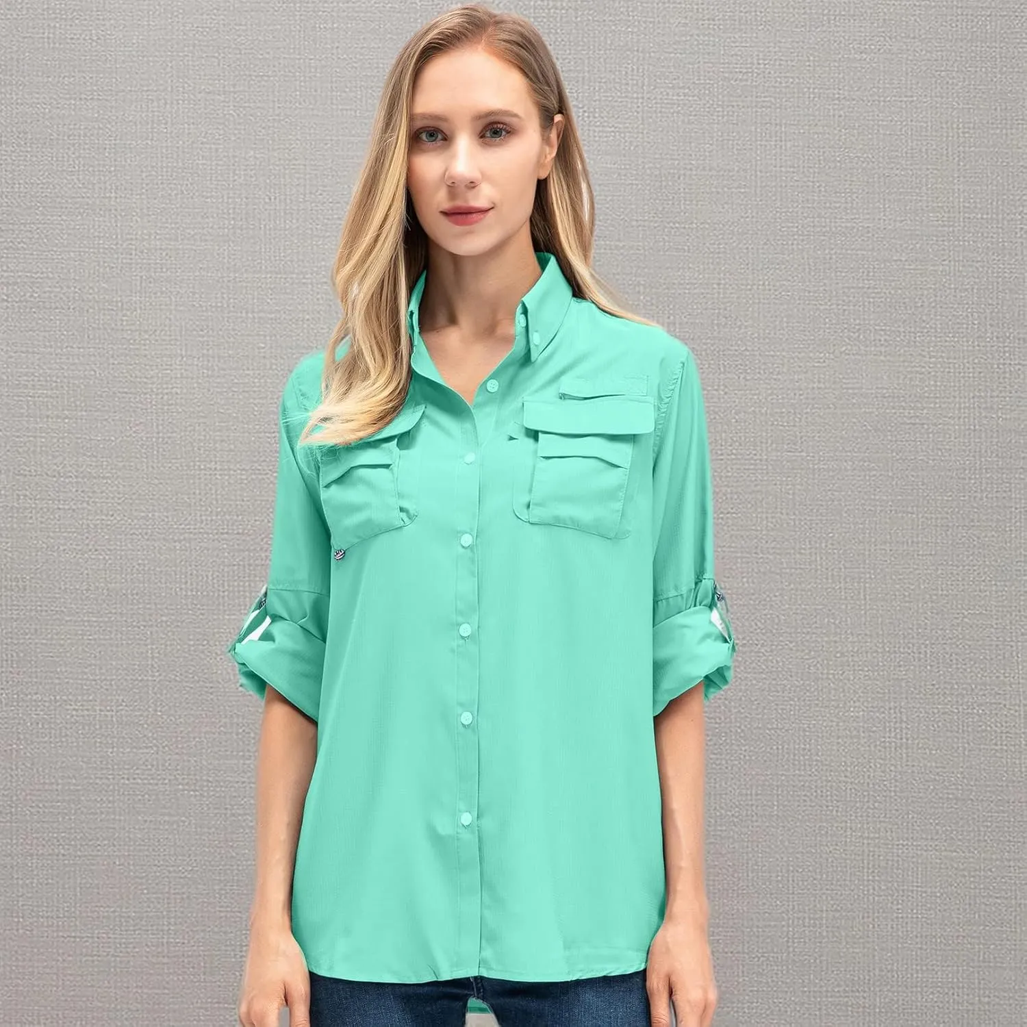 Women's UPF 50  UV Sun Protection Safari Shirt, Long Sleeve Outdoor Cool Quick Dry Fishing Hiking Gardening Shirts