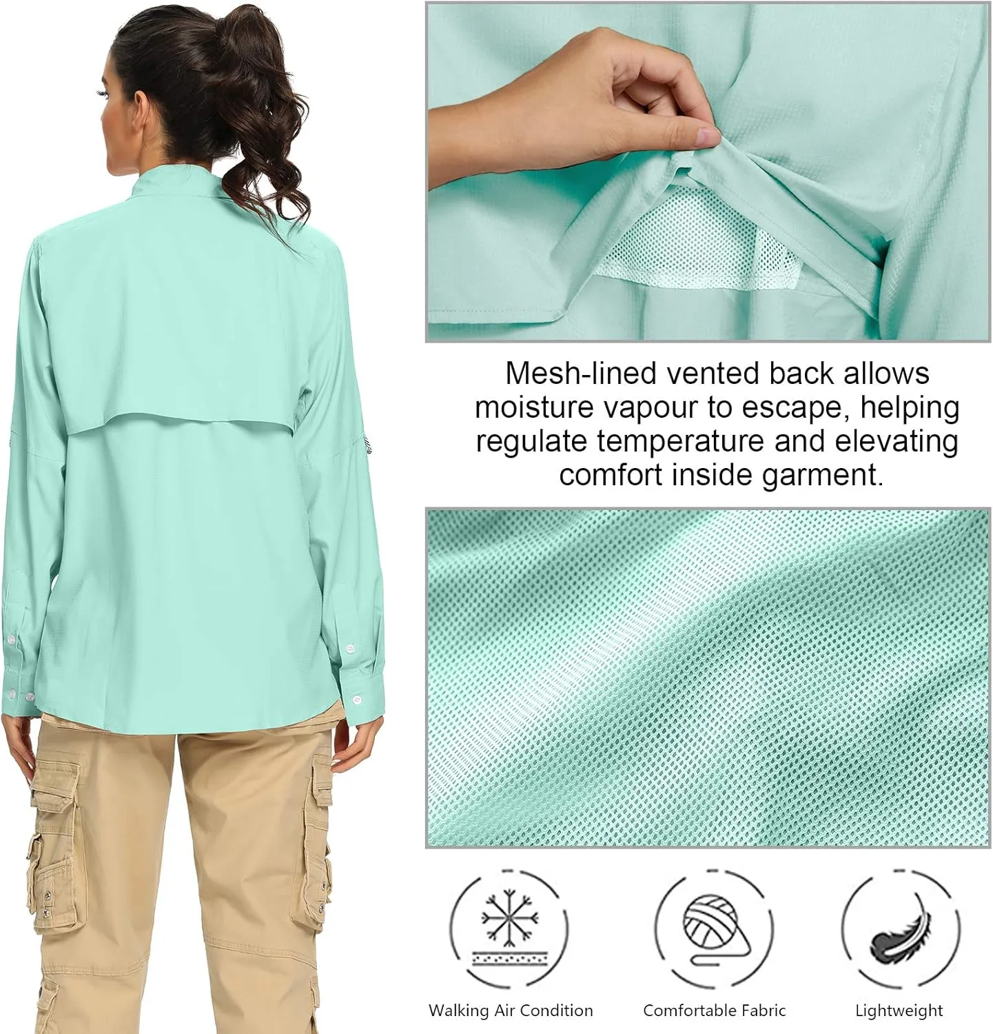 Women's UPF 50  UV Sun Protection Safari Shirt, Long Sleeve Outdoor Cool Quick Dry Fishing Hiking Gardening Shirts