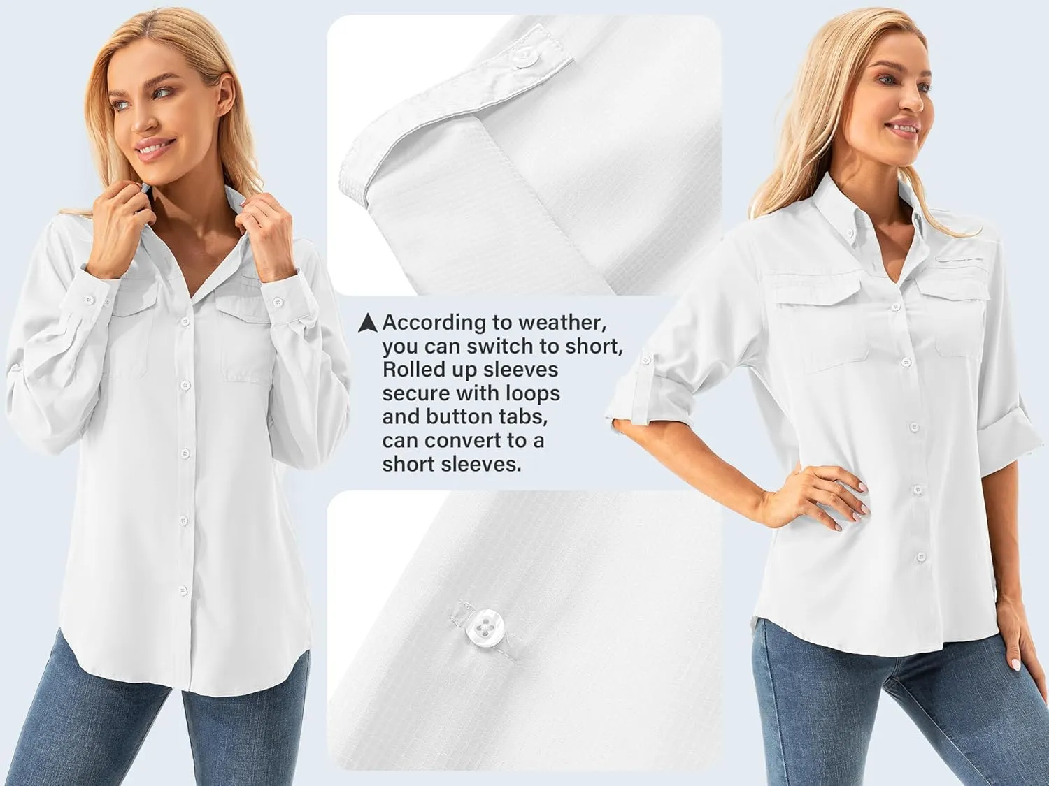 Womens UPF 50  UV Sun Protection Safari Shirts Long Sleeve Outdoor Cool Quick Dry Fishing Hiking Gardening Shirts