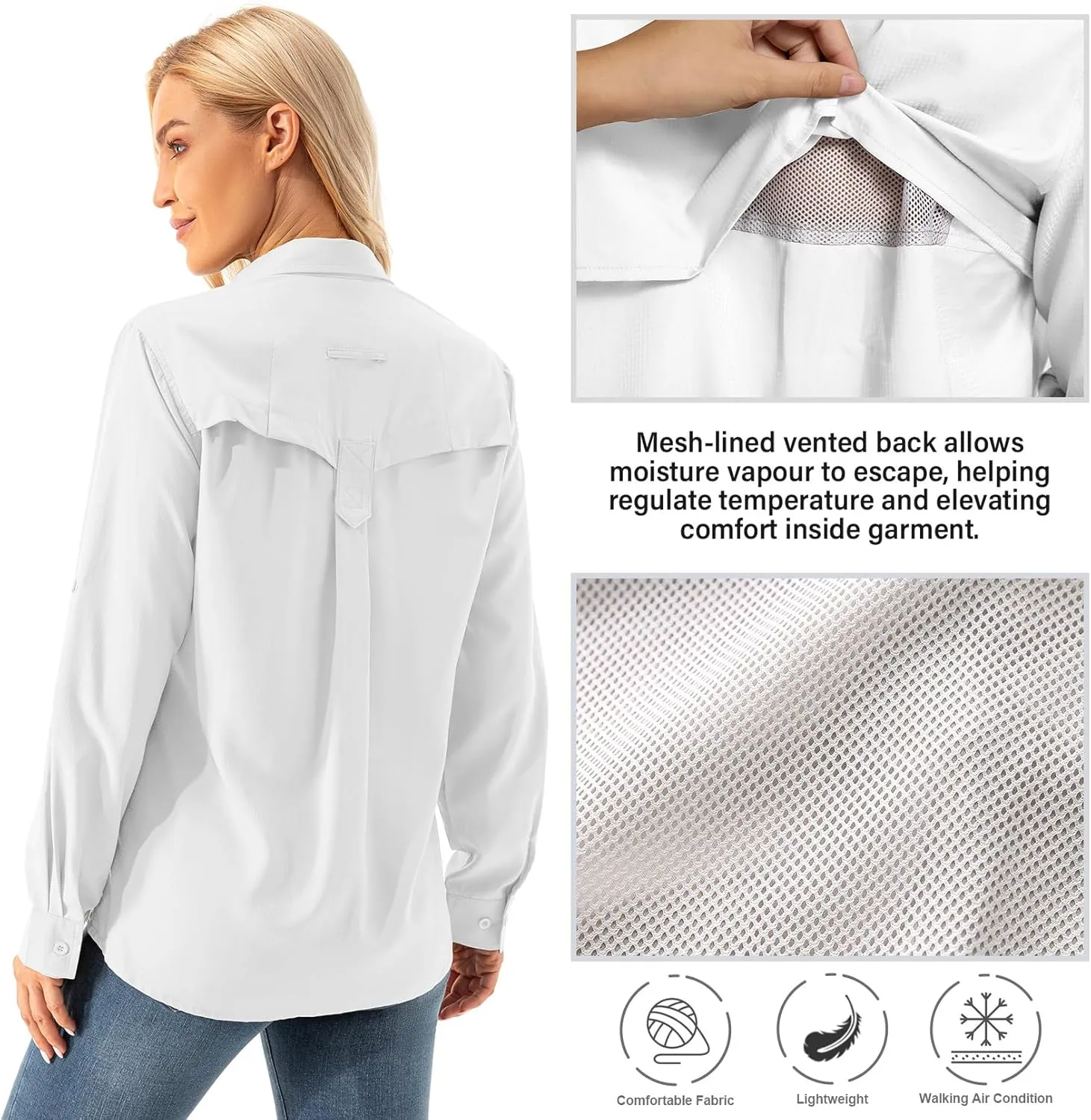 Womens UPF 50  UV Sun Protection Safari Shirts Long Sleeve Outdoor Cool Quick Dry Fishing Hiking Gardening Shirts