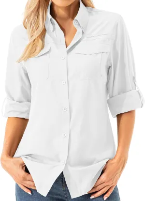 Womens UPF 50  UV Sun Protection Safari Shirts Long Sleeve Outdoor Cool Quick Dry Fishing Hiking Gardening Shirts