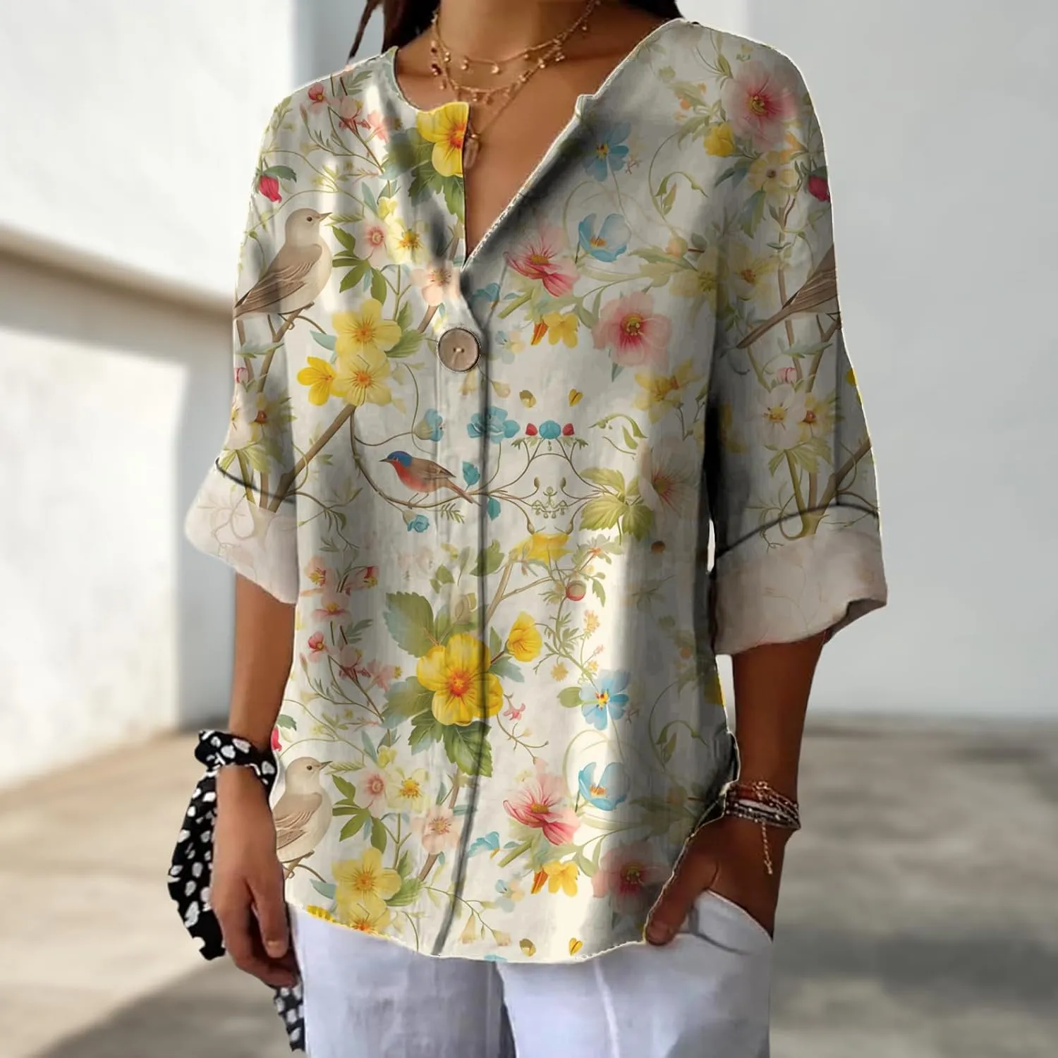 Workout Shirts for Women Loose Fit Floral Graphic Dry Fit V Neck Flowing Blouse Summer Ladies Casual Tops