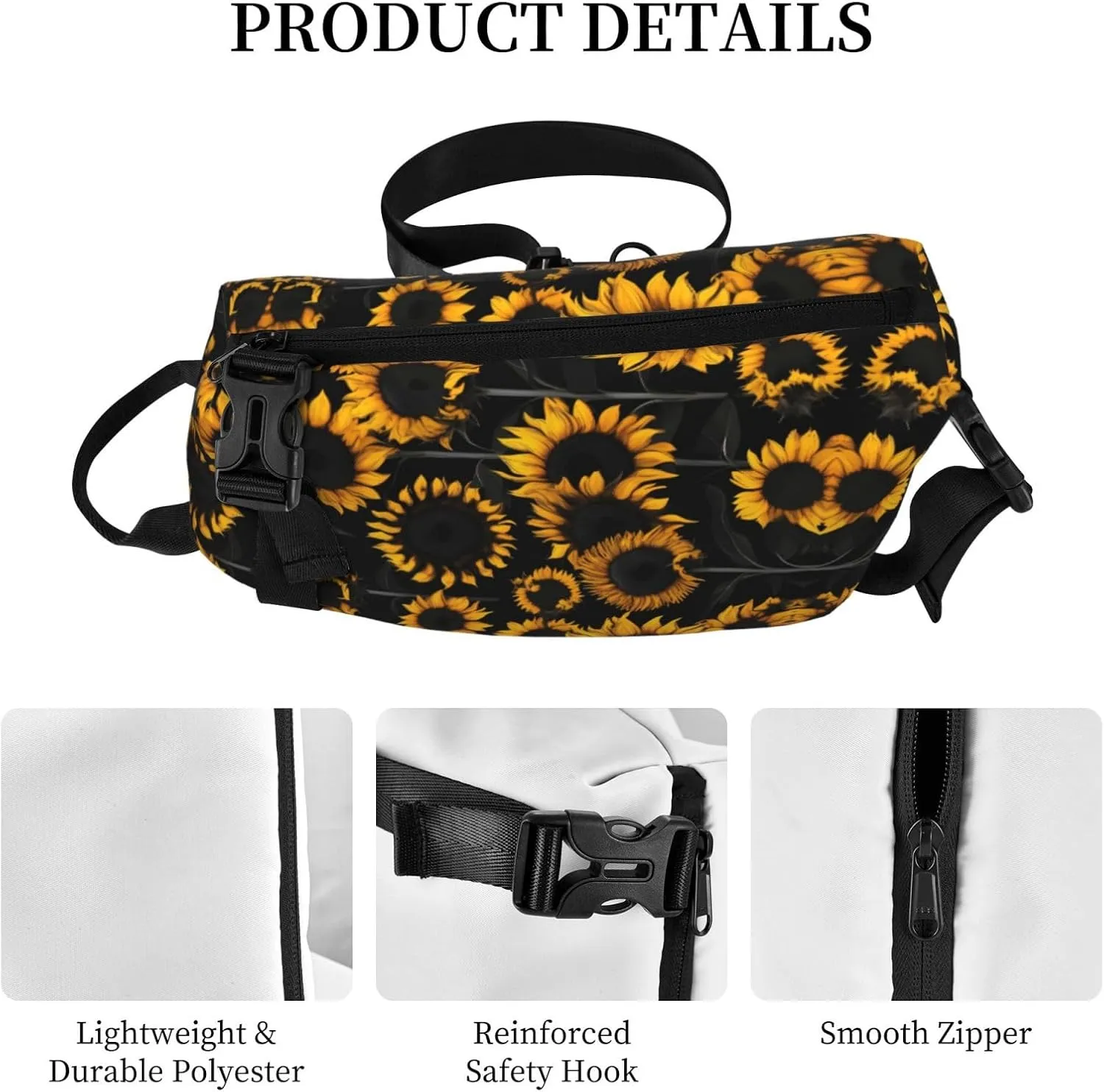 WURTON Sunflower Blooming Flowers Plants Print Crossbody Backpack Cross Pack Lightweight Sling Bag Travel, Hiking
