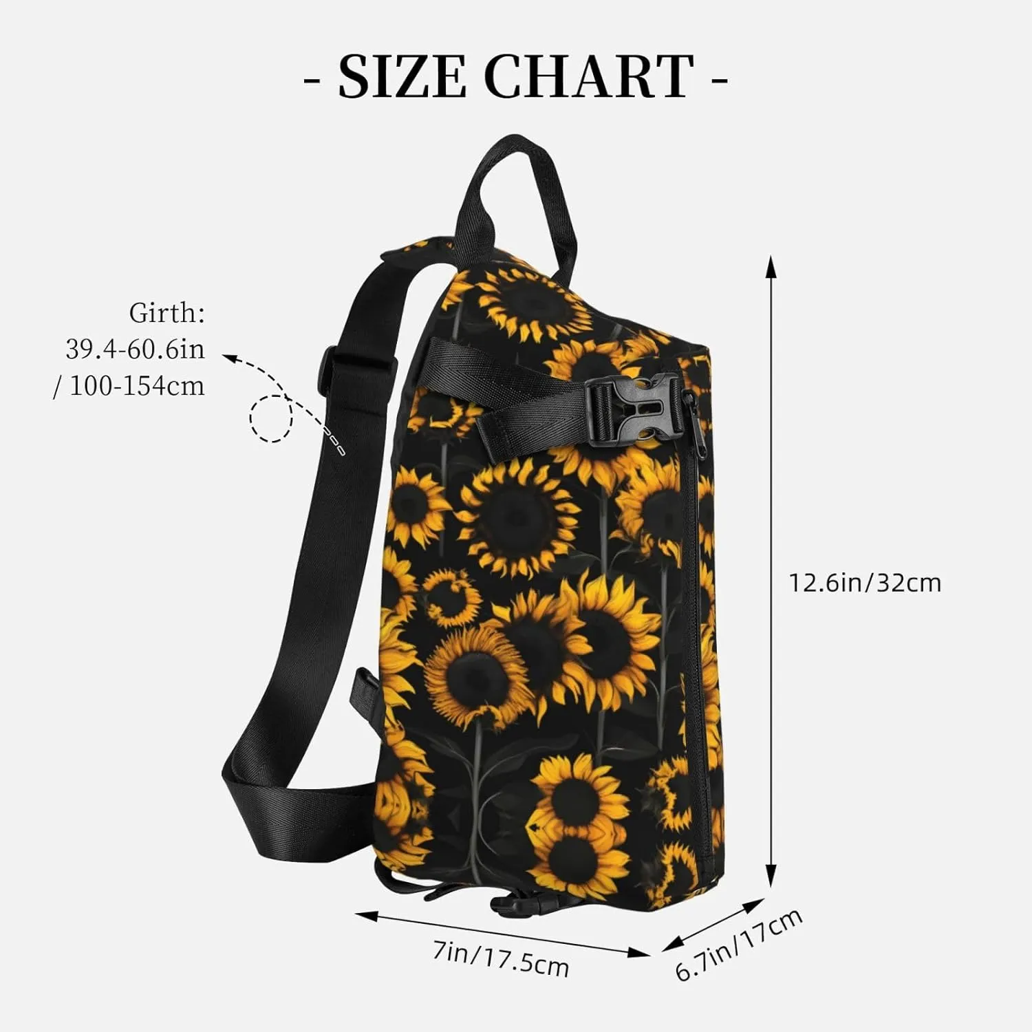 WURTON Sunflower Blooming Flowers Plants Print Crossbody Backpack Cross Pack Lightweight Sling Bag Travel, Hiking