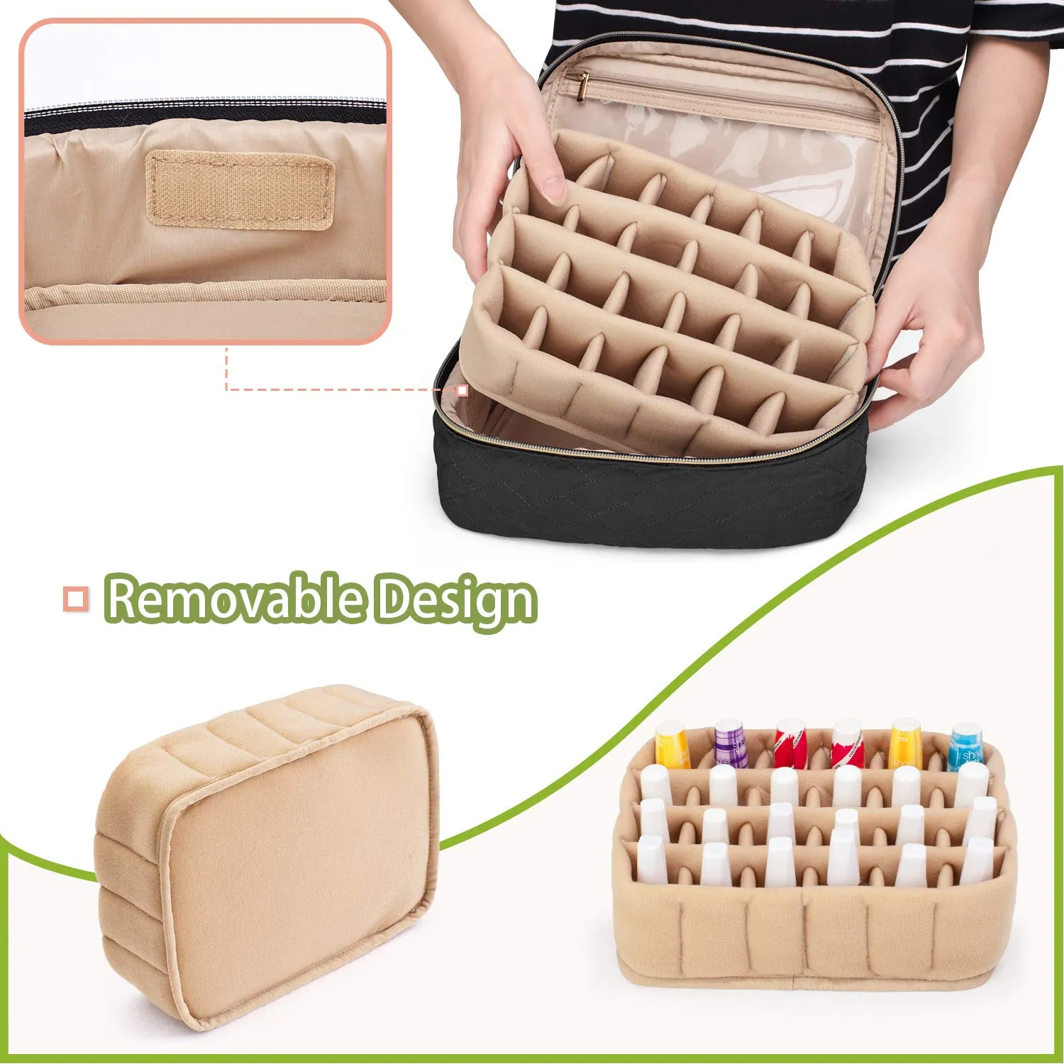 Yarwo Nail Polish Carrying Bag Holds 24 Bottles (15ml/0.5 fl.oz), Travel Storage Organizer for Nail Polish and Manicure Accessories, Black