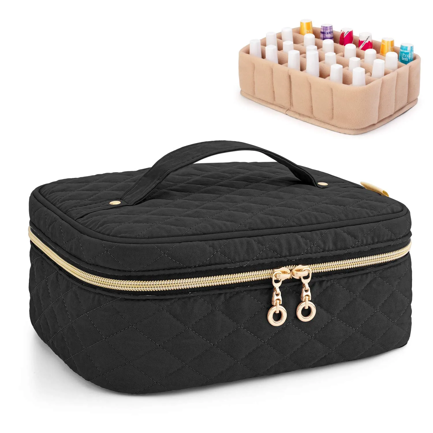 Yarwo Nail Polish Carrying Bag Holds 24 Bottles (15ml/0.5 fl.oz), Travel Storage Organizer for Nail Polish and Manicure Accessories, Black