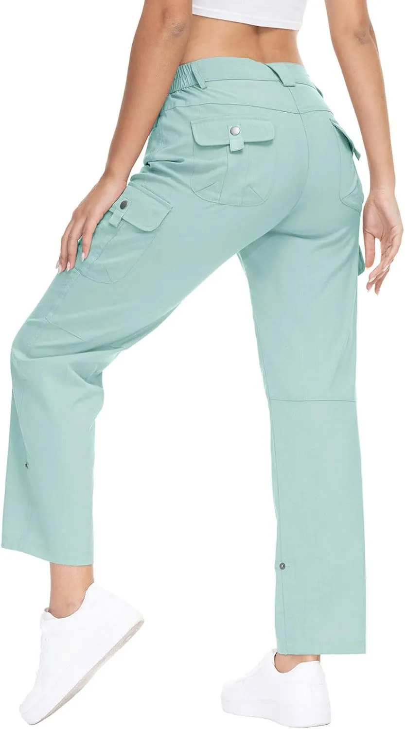 YSENTO Womens Cargo Hiking Pants with Pockets Lightweight Stretch Quick Dry Camping Travel Pants Roll Up