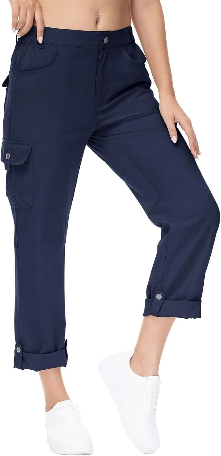YSENTO Womens Cargo Hiking Pants with Pockets Lightweight Stretch Quick Dry Camping Travel Pants Roll Up