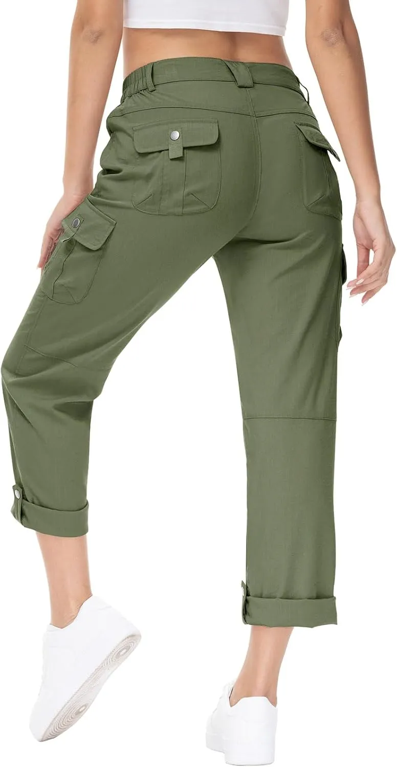 YSENTO Womens Cargo Hiking Pants with Pockets Lightweight Stretch Quick Dry Camping Travel Pants Roll Up