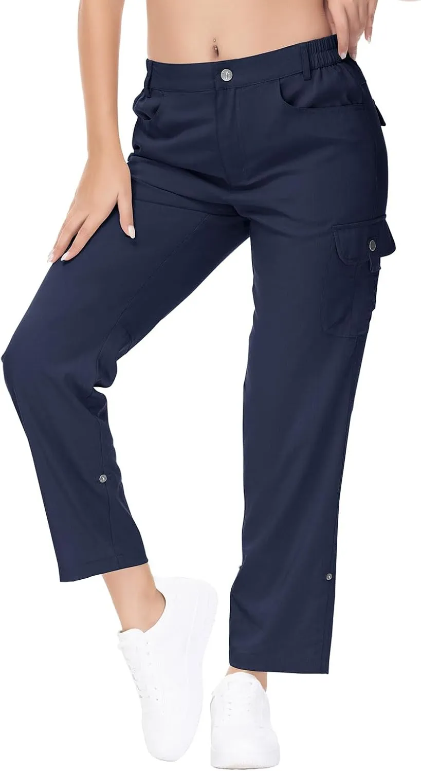 YSENTO Womens Cargo Hiking Pants with Pockets Lightweight Stretch Quick Dry Camping Travel Pants Roll Up