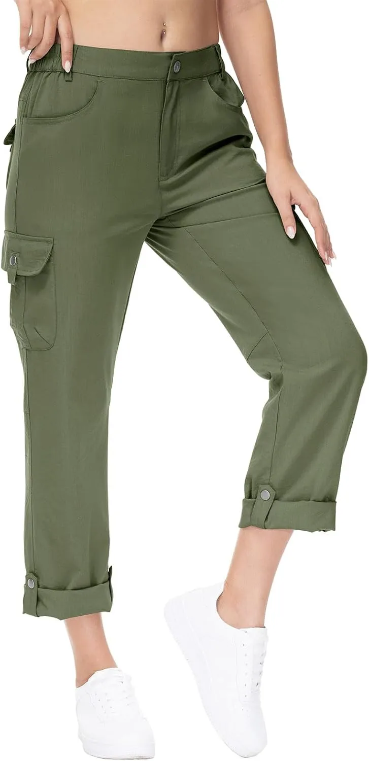 YSENTO Womens Cargo Hiking Pants with Pockets Lightweight Stretch Quick Dry Camping Travel Pants Roll Up