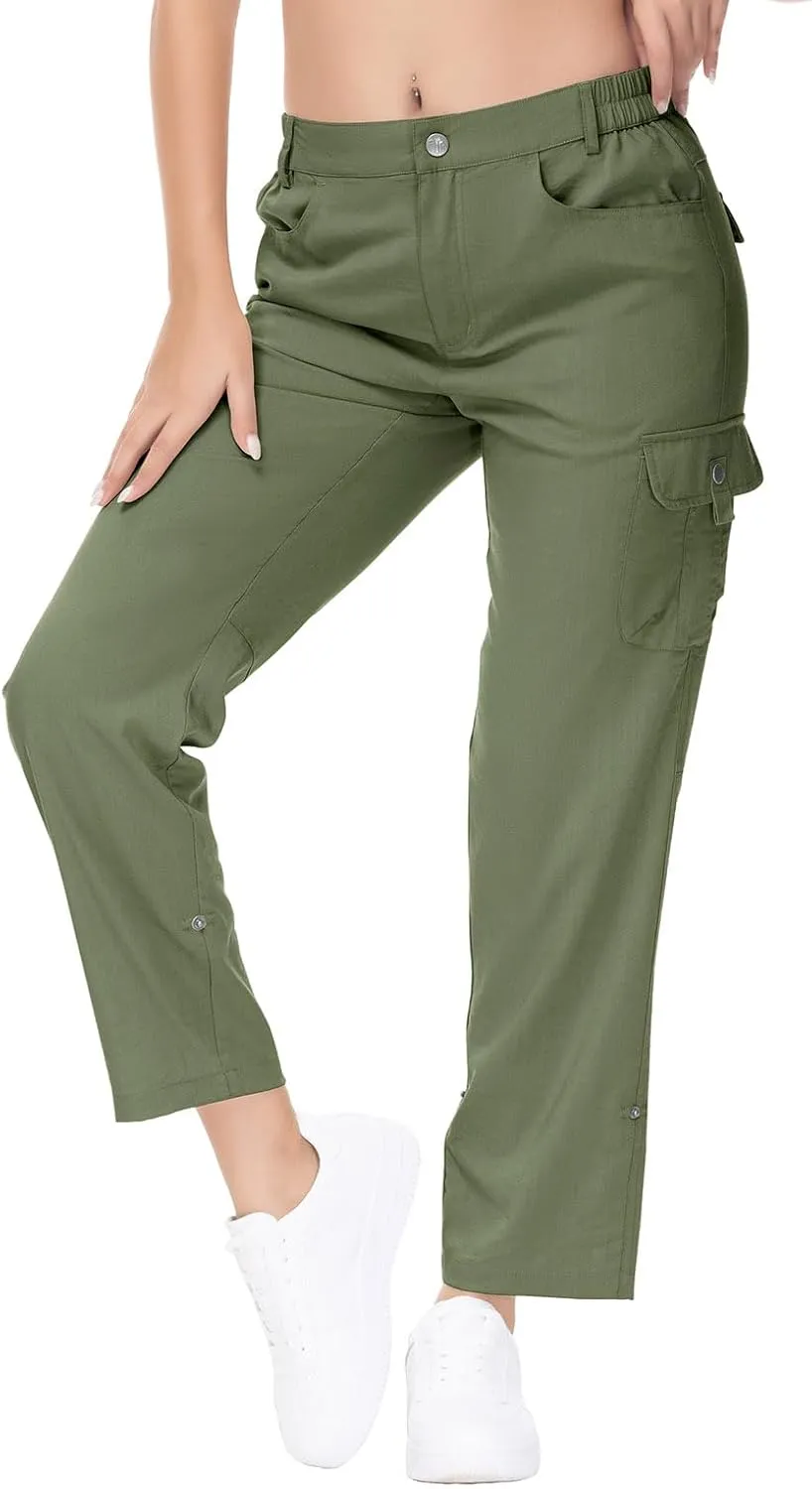 YSENTO Womens Cargo Hiking Pants with Pockets Lightweight Stretch Quick Dry Camping Travel Pants Roll Up