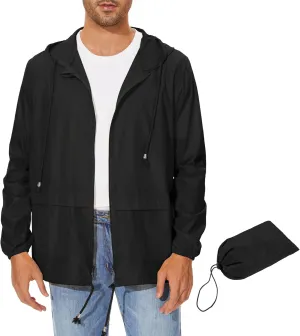 Zando Packable Mens Rain Jacket Lightweight Raincoat Waterproof with Hood Outdoor Windbreaker Jacket Travel Rain Jackets