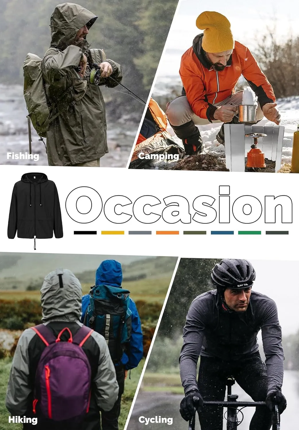 Zando Packable Mens Rain Jacket Lightweight Raincoat Waterproof with Hood Outdoor Windbreaker Jacket Travel Rain Jackets