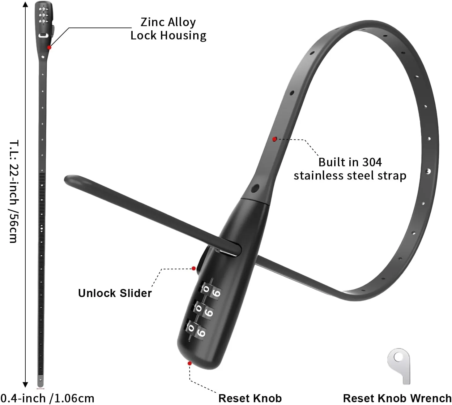 Zip Tie Lock - 3-Digit Adjustable Cable Lock, for Bike Rack Lock, Motorcycle Helmet, Skateboard, Skis, French Door, Stroller & Cabinet - Ideal for Lightweight Security (2 Pack)