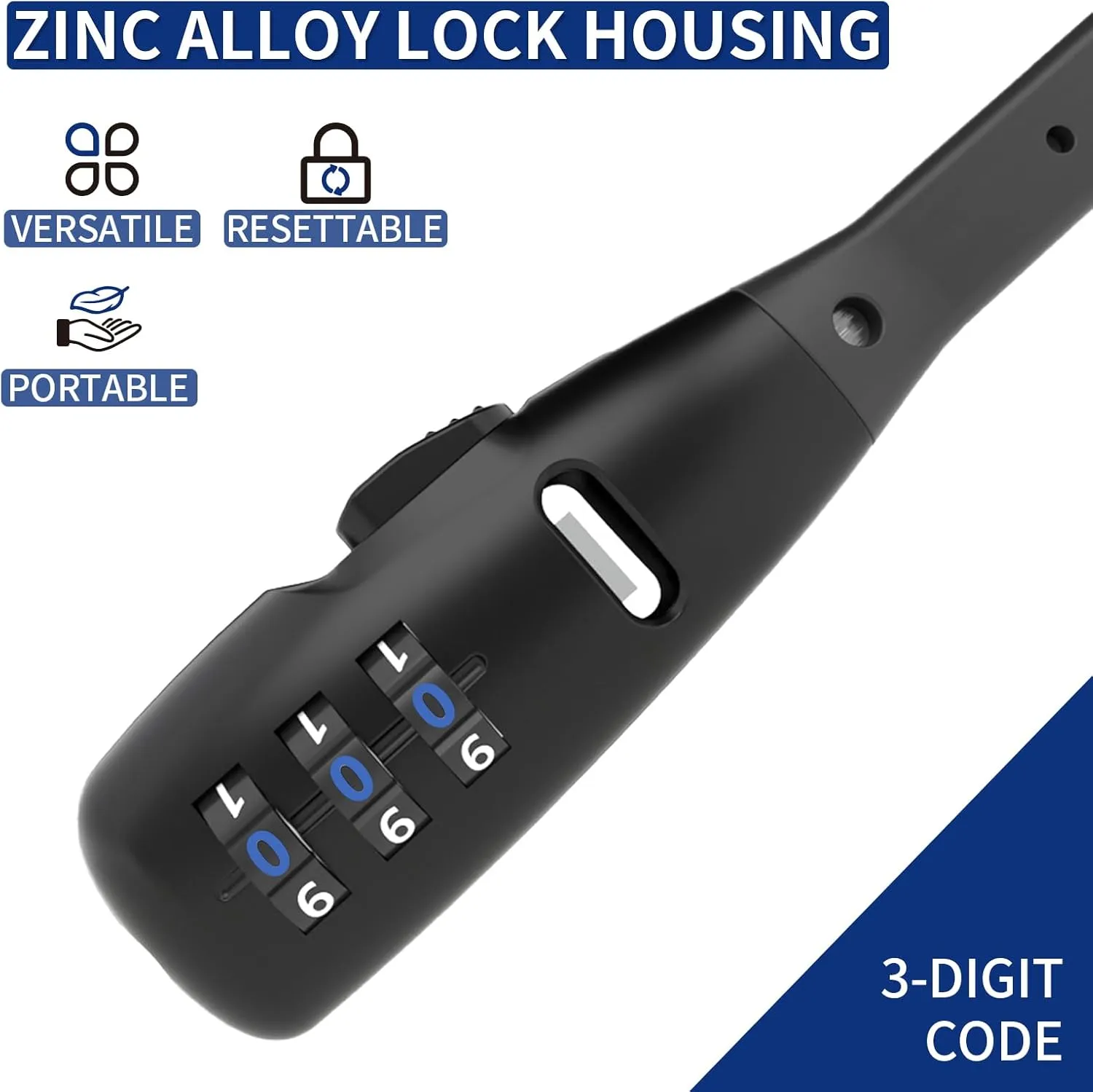 Zip Tie Lock - 3-Digit Adjustable Cable Lock, for Bike Rack Lock, Motorcycle Helmet, Skateboard, Skis, French Door, Stroller & Cabinet - Ideal for Lightweight Security (2 Pack)