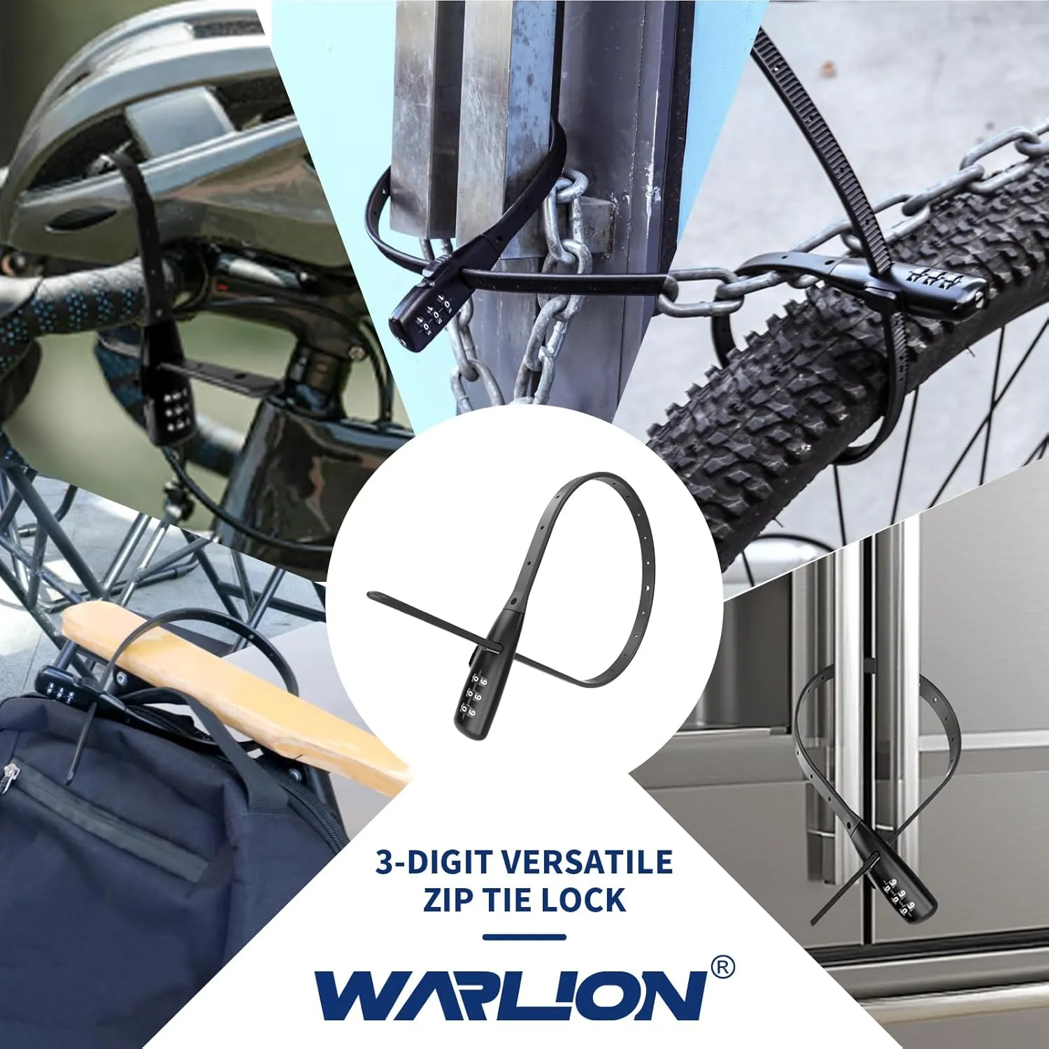 Zip Tie Lock - 3-Digit Adjustable Cable Lock, for Bike Rack Lock, Motorcycle Helmet, Skateboard, Skis, French Door, Stroller & Cabinet - Ideal for Lightweight Security (2 Pack)
