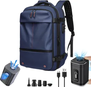 ZJQ Go Trend Mart Backpack, Pro–Travel Smart with Vacuum Compression & Waterproof Design, 60L Vacpack Backpack with Vacuum (Blue with Pumps)