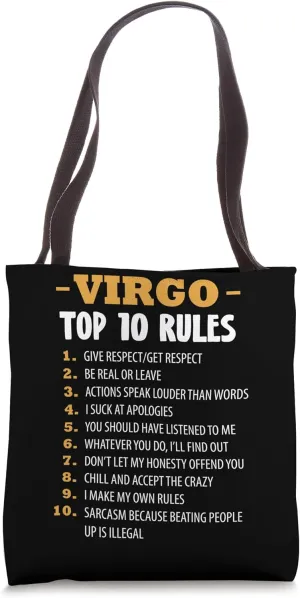Zodiac Sign Top 10 Rules Of Virgo Astrology Tote Bag