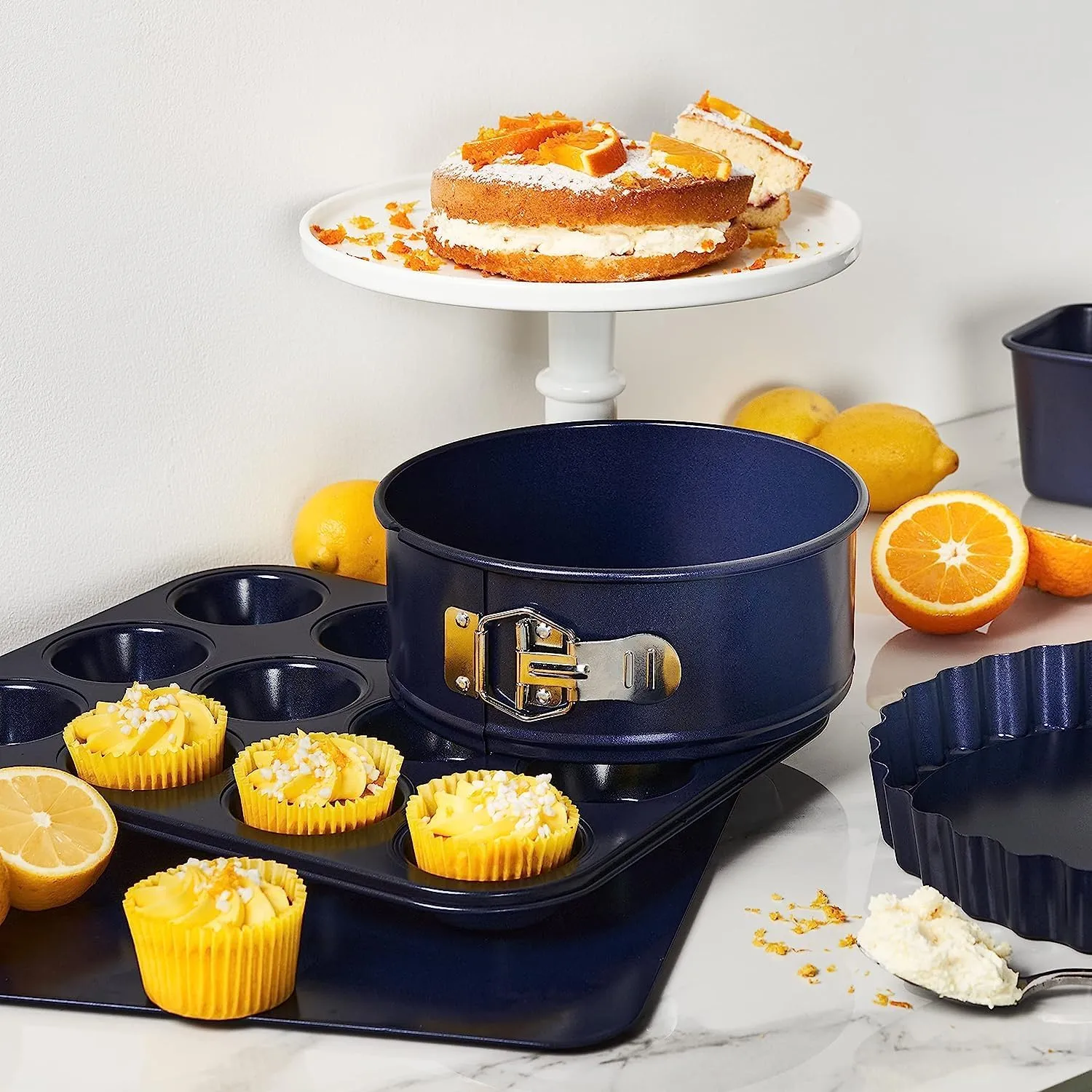 Zyliss E980197 Non-Stick Loose Base Tart Tin | 25cm/10in | Carbon Steel | Dark Blue | Cake Tin/Baking Tin/Bakeware/Cake Mould | Dishwasher Safe | 5 Year Guarantee