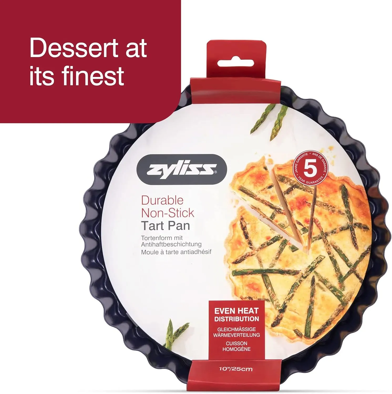 Zyliss E980197 Non-Stick Loose Base Tart Tin | 25cm/10in | Carbon Steel | Dark Blue | Cake Tin/Baking Tin/Bakeware/Cake Mould | Dishwasher Safe | 5 Year Guarantee